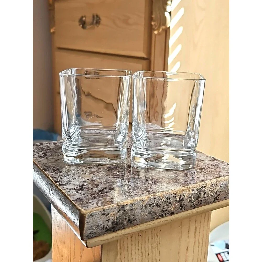 Set Of 2 Y2K Millennium Crown Royal Whiskey Rocks Glasses Embossed Logo W/ 2000